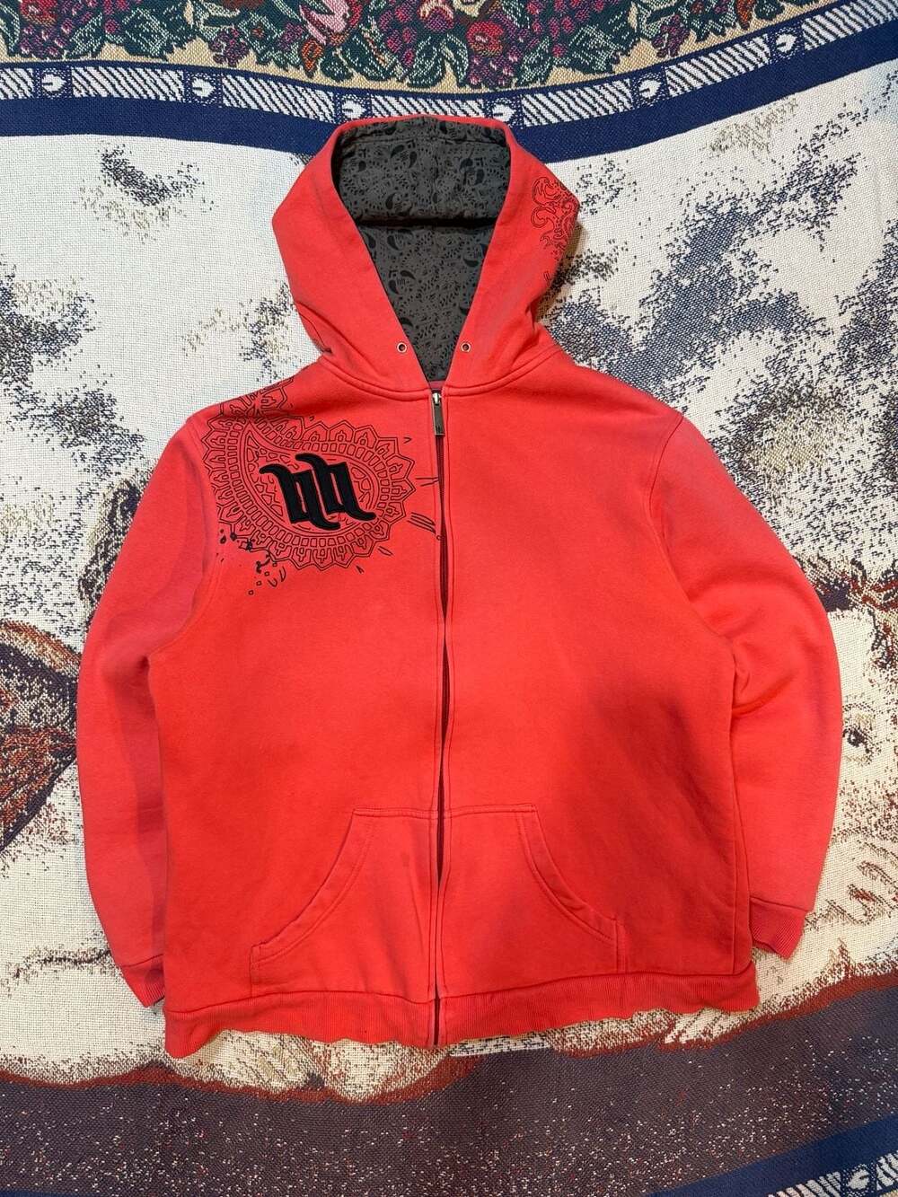 Y2K Red Hart & Huntington Zip-Up Hoodie